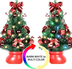 Selwo Kunstkerstboom, 50 Cm, Met Warmwitte En Meerkleurige Lichten En Kleine Rode Ornamenten, Perfecte Kerstdecoratie Voor Tafel En Bureau, Rood Clearance