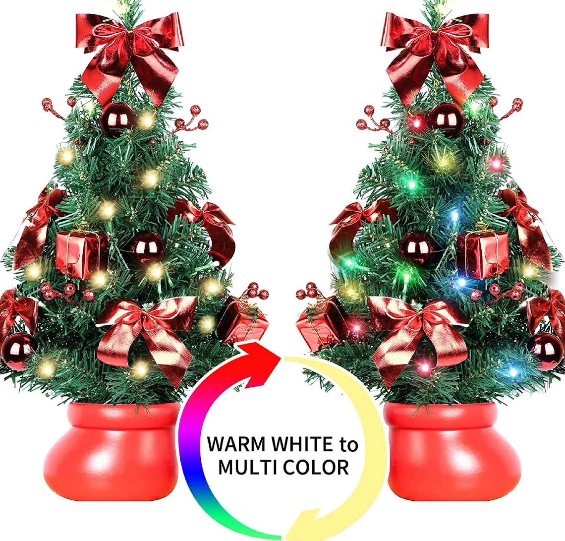 Selwo Kunstkerstboom, 50 Cm, Met Warmwitte En Meerkleurige Lichten En Kleine Rode Ornamenten, Perfecte Kerstdecoratie Voor Tafel En Bureau, Rood Clearance