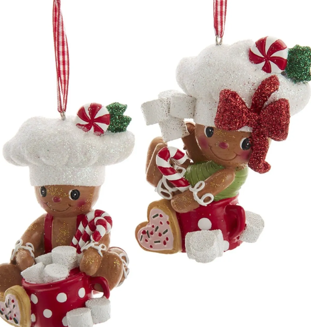Kurt S. Adler Kerstboomversieringen> Kerstornament - Gingerbread Mannetjes Chocolademelk - Set Van 2 - Bruin Wit - 10Cm