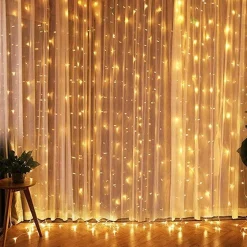 Merkloos Led Gordijn 3X3 Meter - Kerstverlichting - 300 Leds - Lichtgordijn - Warm Wit - Kerstmis - Feestdagen - Binnenverlichting - Trouwfeest Verlichting Flash Sale