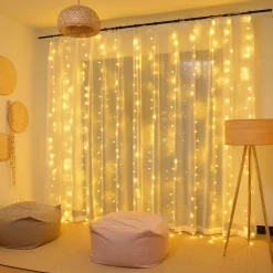 Merkloos Led Gordijn 3X3 Meter - Kerstverlichting - 300 Leds - Lichtgordijn - Warm Wit - Kerstmis - Feestdagen - Binnenverlichting - Trouwfeest Verlichting Flash Sale