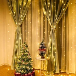 Merkloos Led Gordijn 3X3 Meter - Kerstverlichting - 300 Leds - Lichtgordijn - Warm Wit - Kerstmis - Feestdagen - Binnenverlichting - Trouwfeest Verlichting Flash Sale