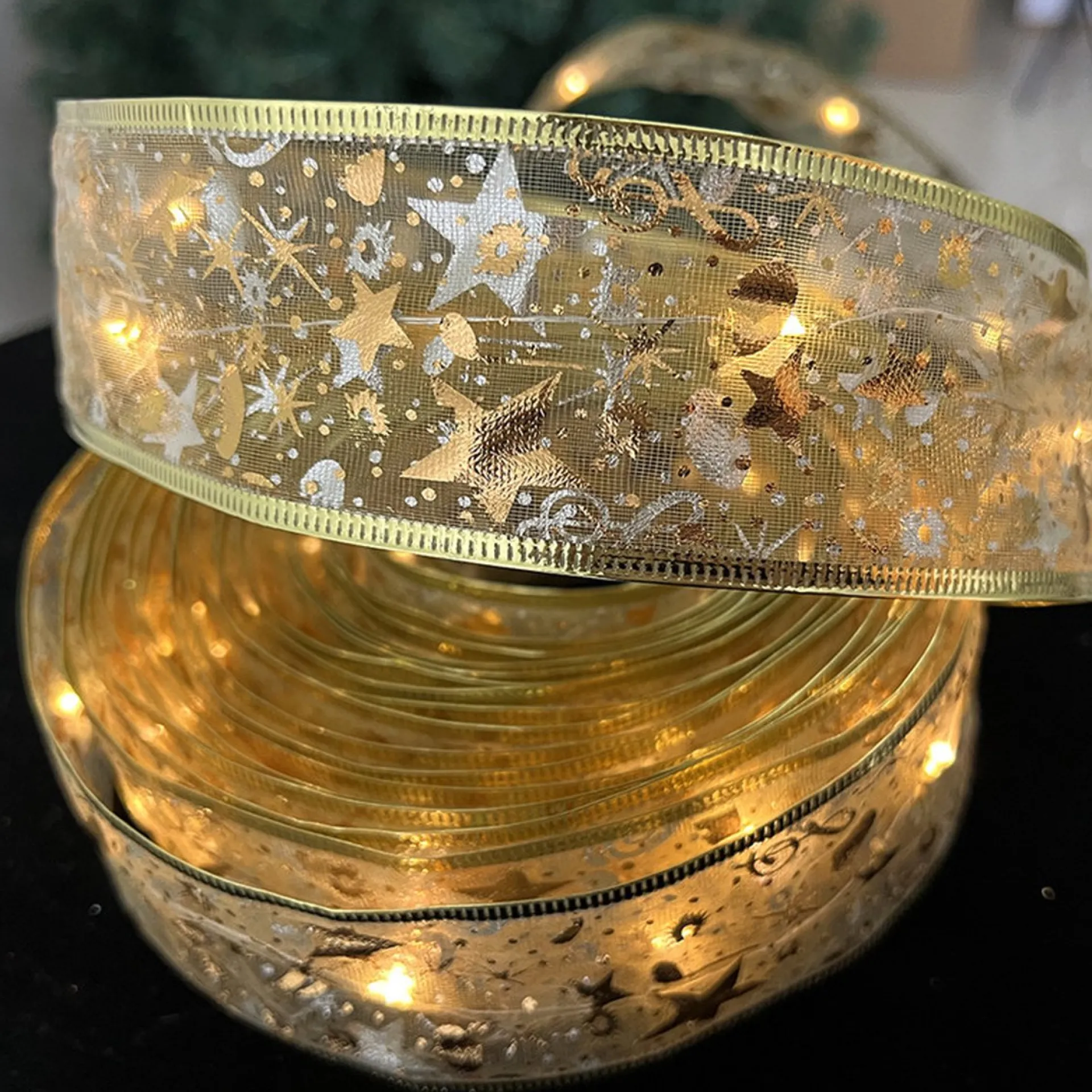 Merkloos Led Kerstboom Licht Lint- 5 Meter 50 Led Lichtjes-Werkt Op Batterij-Kerstdecoratie-Warm Wit Licht-Goud Clearance