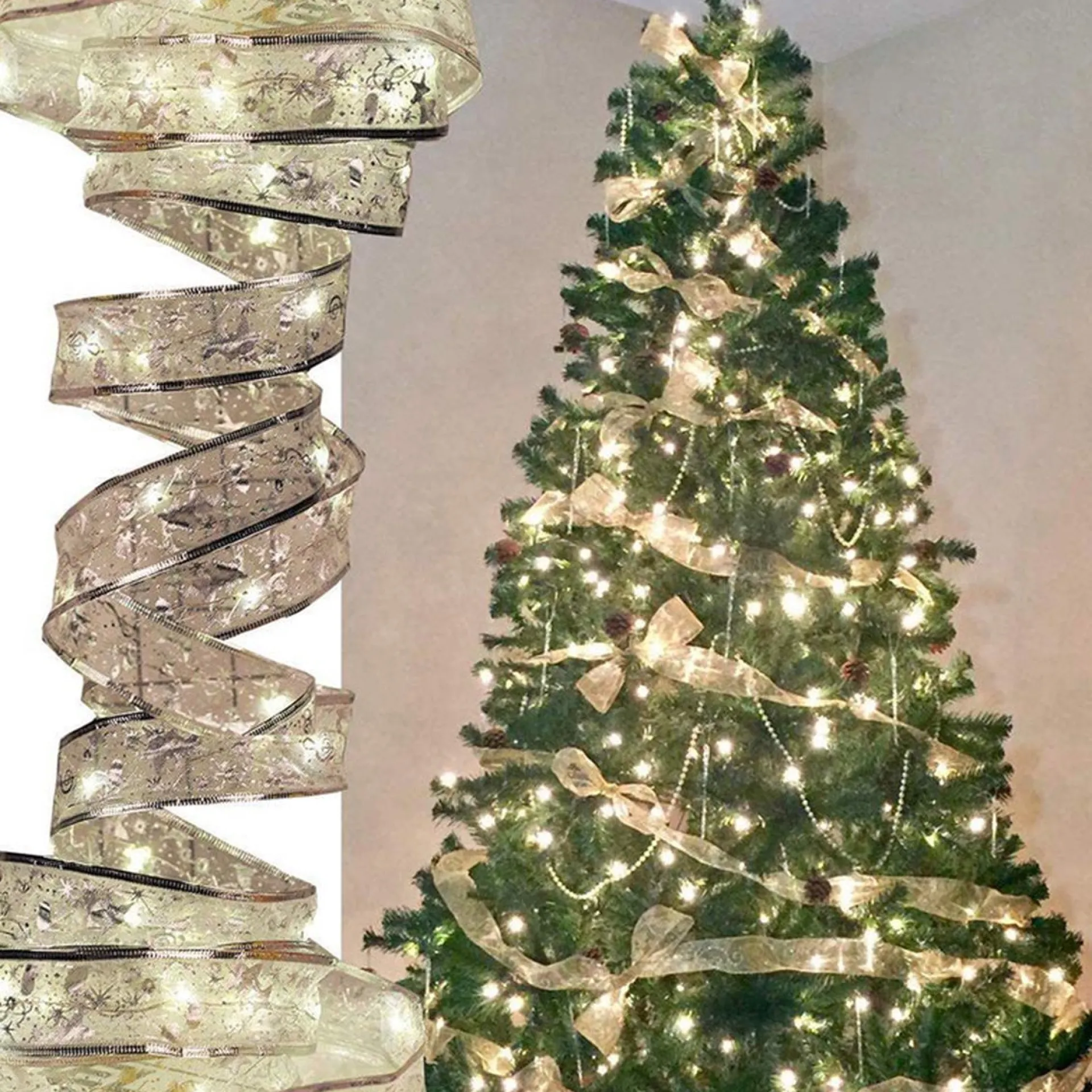 Merkloos Led Kerstboom Licht Lint- 5 Meter 50 Led Lichtjes-Werkt Op Batterij-Kerstdecoratie-Warm Wit Licht-Goud Clearance