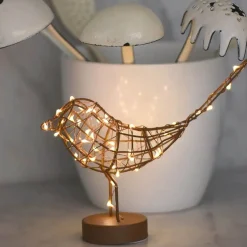 LsL Led Lampje -Roodborstje Op Voetje - Vogel - 20 Lichtjes - Koperbruin - H 20 Cm Sale