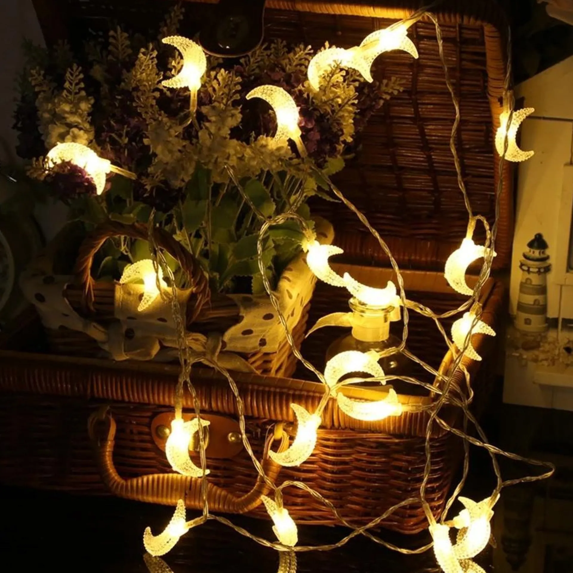 Brill-ligfut Led Lampjes Slinger - Maantjes - 6 Meter - 40 Lichtjes - Werkt Op Batterijen - Knipperfunctie - Slaapkamer - Kerstverlichting Best