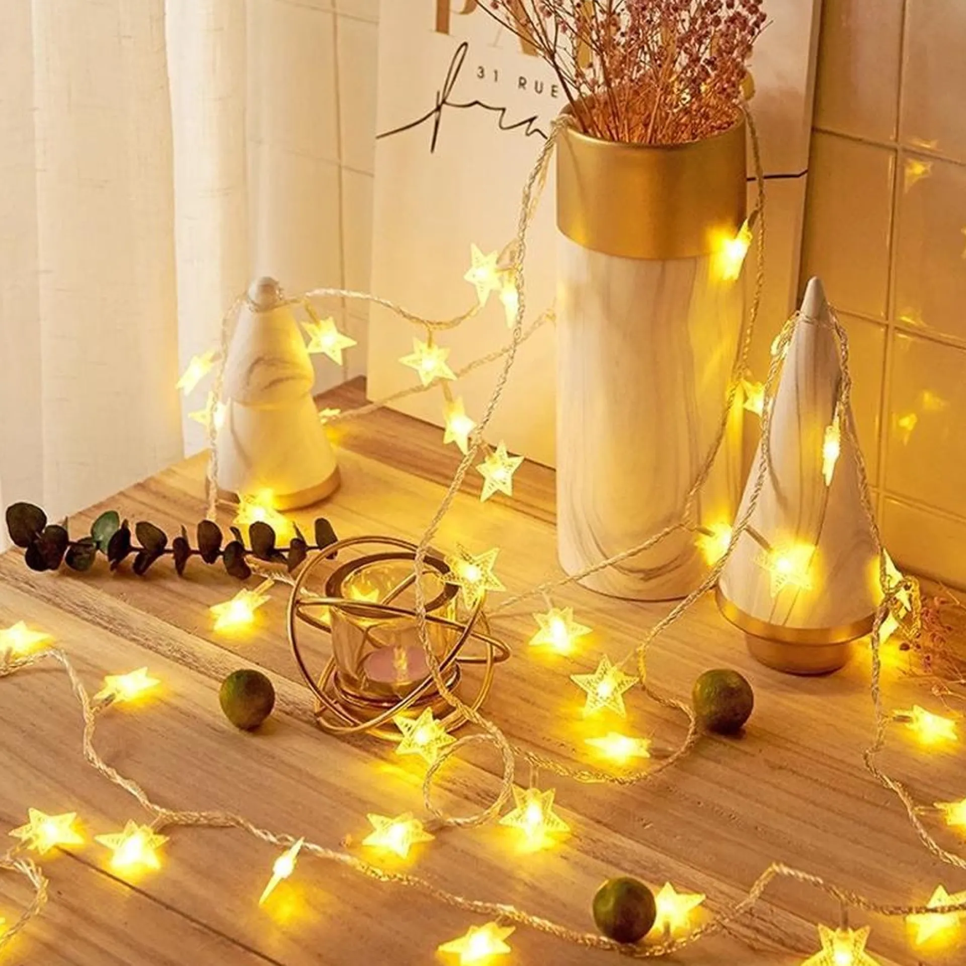 Brill-ligfut Led Lampjes Slinger - Sterretjes - 4,5 Meter - 30 Lichtjes - Warm White - Batterij - Slaapkamer - Lichtsnoer Clearance