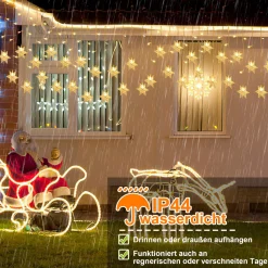 Merkloos Led Lichtgordijn Led Lichtsnoer Led Sneeuwvlokken Kerstverlichting Voor Binnen En Buiten Kerstdecoratie Kerstversiering 96Leds Ip44 8 Modi 3,5M Warm Wit New