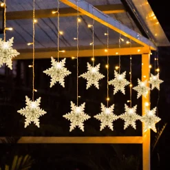 Merkloos Led Lichtgordijn Led Lichtsnoer Led Sneeuwvlokken Kerstverlichting Voor Binnen En Buiten Kerstdecoratie Kerstversiering 96Leds Ip44 8 Modi 3,5M Warm Wit New