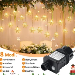 Merkloos Led Lichtgordijn Led Lichtsnoer Led Sneeuwvlokken Kerstverlichting Voor Binnen En Buiten Kerstdecoratie Kerstversiering 96Leds Ip44 8 Modi 3,5M Warm Wit New
