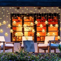 Merkloos Led Lichtgordijn Led Lichtsnoer Led Sneeuwvlokken Kerstverlichting Voor Binnen En Buiten Kerstdecoratie Kerstversiering 96Leds Ip44 8 Modi 3,5M Warm Wit New