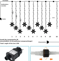 Merkloos Led Lichtgordijn Led Lichtsnoer Led Sneeuwvlokken Kerstverlichting Voor Binnen En Buiten Kerstdecoratie Kerstversiering 96Leds Ip44 8 Modi 3,5M Warm Wit New