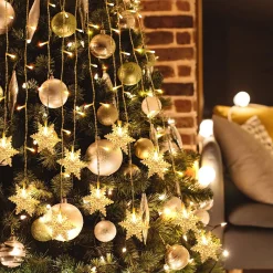 Merkloos Led Lichtgordijn Led Lichtsnoer Led Sneeuwvlokken Kerstverlichting Voor Binnen En Buiten Kerstdecoratie Kerstversiering 96Leds Ip44 8 Modi 3,5M Warm Wit New