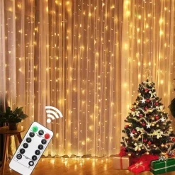 TULITE® Led Lichtgordijn Sfeerverlichting - Kerstverlichting - Usb - Incl. Afstandsbediening - 3X3 Meter - Warm Wit - Sfeerverlichting Voor Binnen En Buiten - 300 Leds Outlet