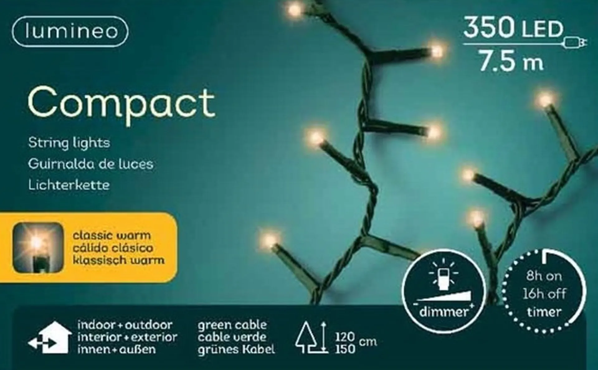 Lumineo Led Snoerverlichting Compact Ricelights - 7,5 M 350 Lampjes - Klassiek Warm 750 Cm New