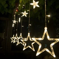 Merkloos Led Sterrengordijn - Kerstverlichting Raam - Lichtgordijn Kerst - Sterverlichting - Kerstverlichting Binnen - Kerstdecoratie - Sfeerverlichting - Licht Sterren - Warm Wit - Met Timer Shop