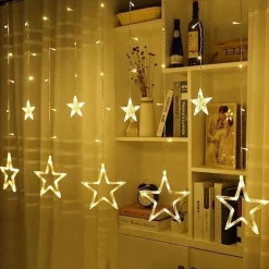 Merkloos Led Sterrengordijn - Kerstverlichting Raam - Lichtgordijn Kerst - Sterverlichting - Kerstverlichting Binnen - Kerstdecoratie - Sfeerverlichting - Licht Sterren - Warm Wit - Met Timer Shop