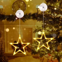 Selwo Led-Sterren, Kerstverlichting, 10 Leds, Voor Ramen, Werkt Op Batterijen, Met Zuignappen, Timer, Warmwit, Kerstster, Voor Binnen Voor Kerstdecoratie, Balkon, Feest, Bruiloft (2 Stuks) Discount