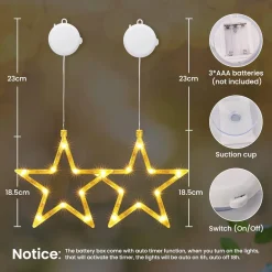 Selwo Led-Sterren, Kerstverlichting, 10 Leds, Voor Ramen, Werkt Op Batterijen, Met Zuignappen, Timer, Warmwit, Kerstster, Voor Binnen Voor Kerstdecoratie, Balkon, Feest, Bruiloft (2 Stuks) Discount