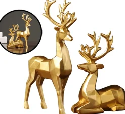 Levabe Kerstbeelden> - Nordic Kerst Rendier Beeldjes - Herten - Woonkamerdecoratie - Goud - Decoratie - Gouden Decoratie - Set