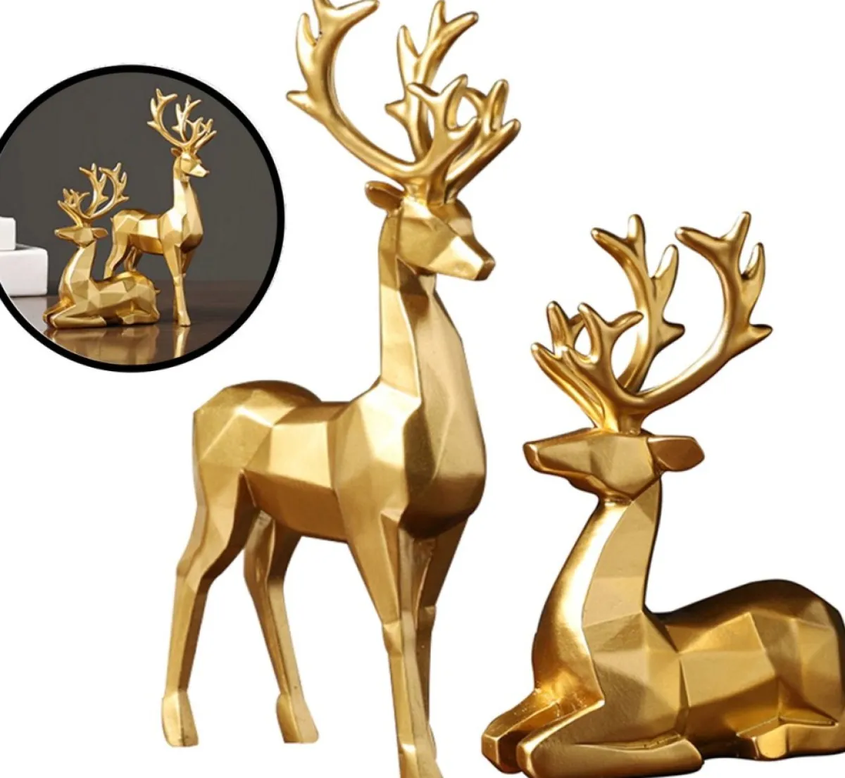 Levabe Kerstbeelden> - Nordic Kerst Rendier Beeldjes - Herten - Woonkamerdecoratie - Goud - Decoratie - Gouden Decoratie - Set