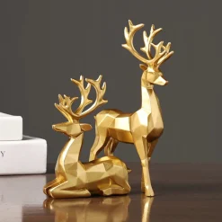 Levabe Kerstbeelden> - Nordic Kerst Rendier Beeldjes - Herten - Woonkamerdecoratie - Goud - Decoratie - Gouden Decoratie - Set