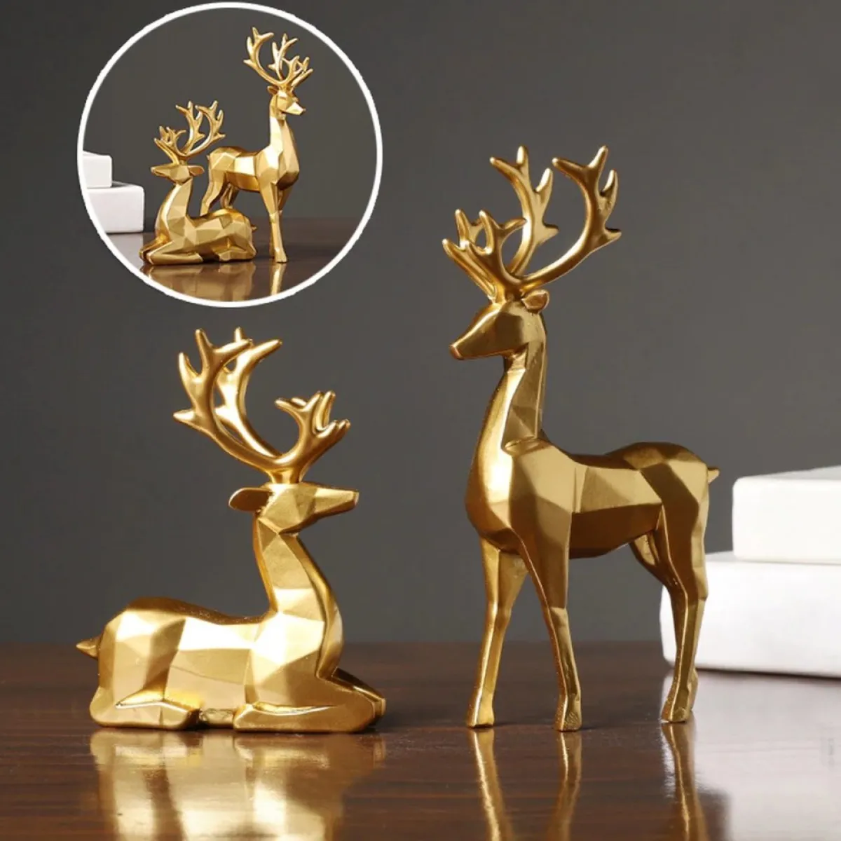 Levabe Kerstbeelden> - Nordic Kerst Rendier Beeldjes - Herten - Woonkamerdecoratie - Goud - Decoratie - Gouden Decoratie - Set