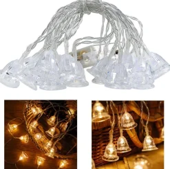 Telestore Licht Snoer Lichtslinger - Led Lampjes - Klokken Kerstmis Belletjes - Sfeerverlichting - Feestverlichting - Warm Wit - 10 Led Lampjes Op Battterij - 2 Meter Store