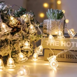 Telestore Licht Snoer Lichtslinger - Led Lampjes - Klokken Kerstmis Belletjes - Sfeerverlichting - Feestverlichting - Warm Wit - 10 Led Lampjes Op Battterij - 2 Meter Store