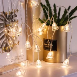 Telestore Licht Snoer Lichtslinger - Led Lampjes - Klokken Kerstmis Belletjes - Sfeerverlichting - Feestverlichting - Warm Wit - 10 Led Lampjes Op Battterij - 2 Meter Store