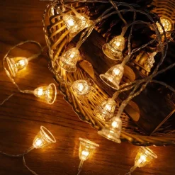 Telestore Licht Snoer Lichtslinger - Led Lampjes - Klokken Kerstmis Belletjes - Sfeerverlichting - Feestverlichting - Warm Wit - 10 Led Lampjes Op Battterij - 2 Meter Store