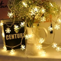 Telestore Licht Snoer Lichtslinger - Lampjes - Sneeuw Vlokjes Winter - Sfeerverlichting - Feestverlichting - Warm Wit - 20 Led Lampjes Op Battterij - 3 Meter Clearance