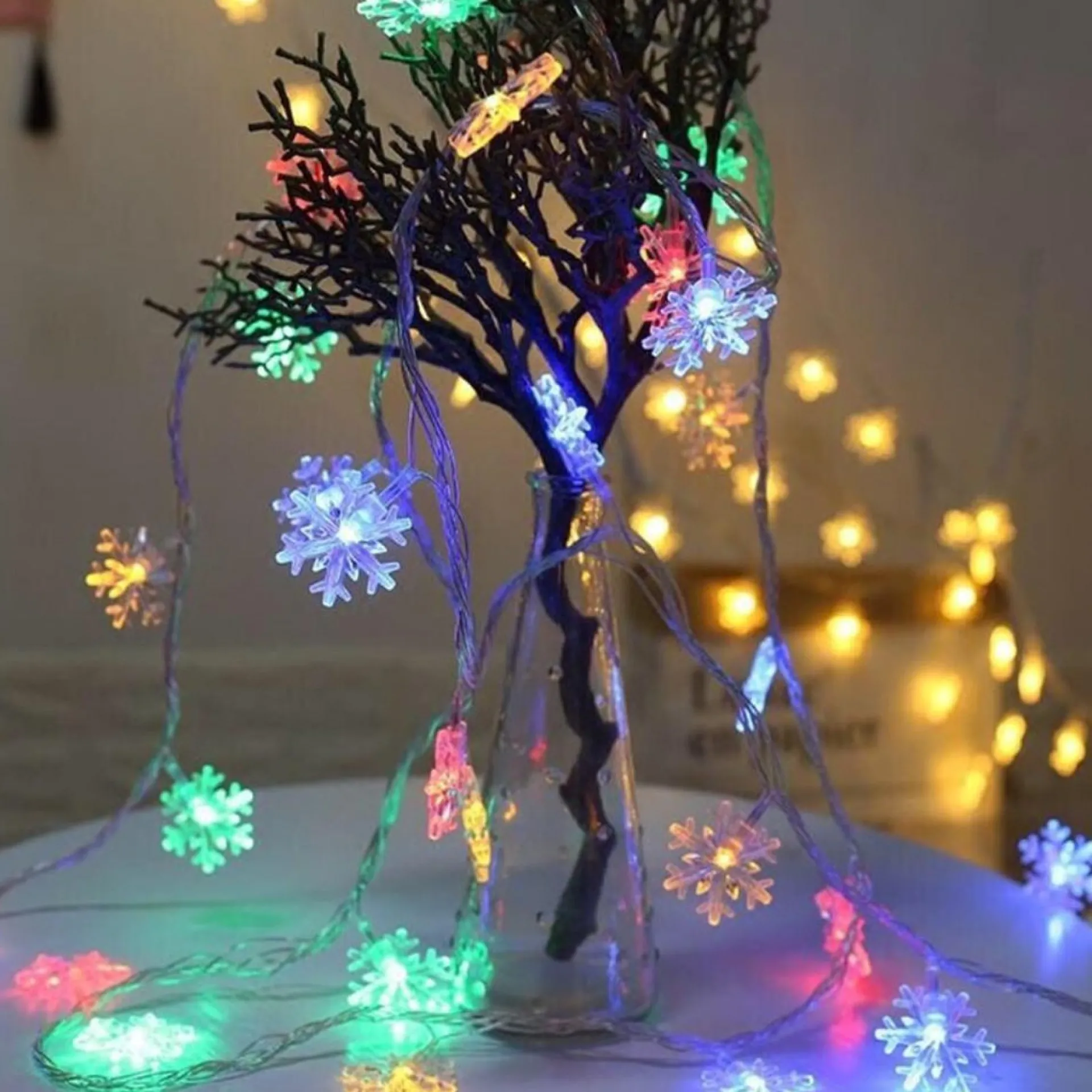 Telestore Licht Snoer Lichtslinger - Lampjes - Sneeuw Vlokjes Winter - Sfeerverlichting - Feestverlichting - Multi Colour - 20 Led Lampjes Op Battterij - 3 Meter Outlet