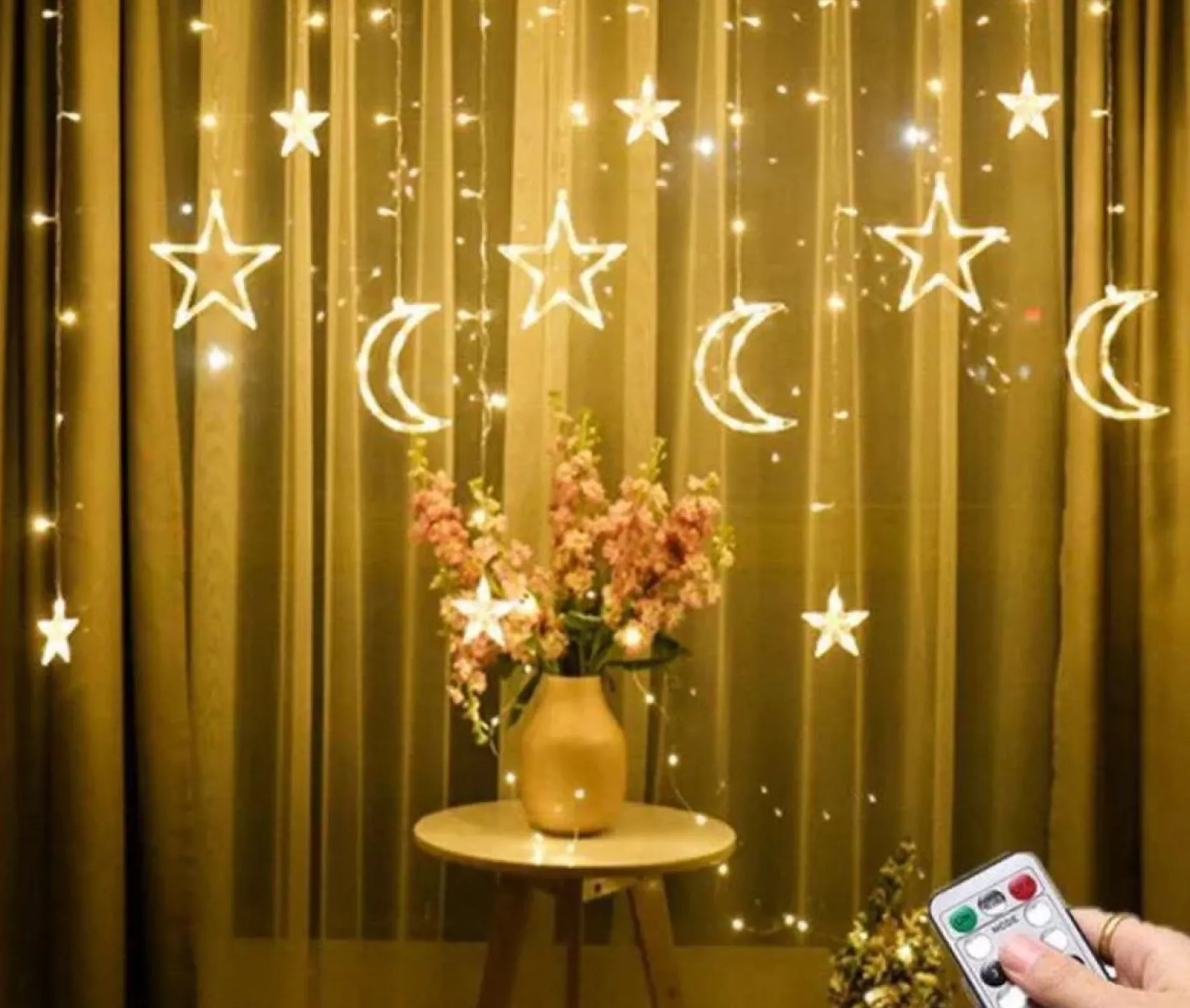 Lichtendirect - Lichtslinger- Kerstverlichting Maan- 3.5 Meter 138 Led- Lichtgrodijn Sfeer Verlichting-Gordijnverlichting -Lichtsnoer Voor Binnen - Ramadan-Suikerfeest Best Sale