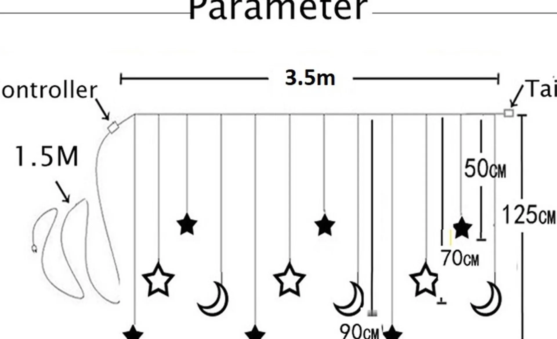 Lichtendirect - Lichtslinger- Kerstverlichting Maan- 3.5 Meter 138 Led- Lichtgrodijn Sfeer Verlichting-Gordijnverlichting -Lichtsnoer Voor Binnen - Ramadan-Suikerfeest Best Sale