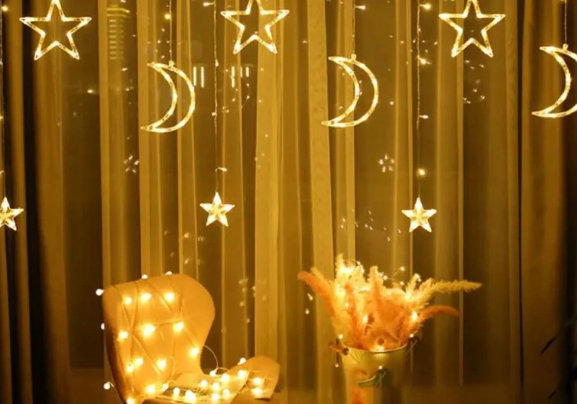 Lichtendirect - Lichtslinger- Kerstverlichting Maan- 3.5 Meter 138 Led- Lichtgrodijn Sfeer Verlichting-Gordijnverlichting -Lichtsnoer Voor Binnen - Ramadan-Suikerfeest Best Sale