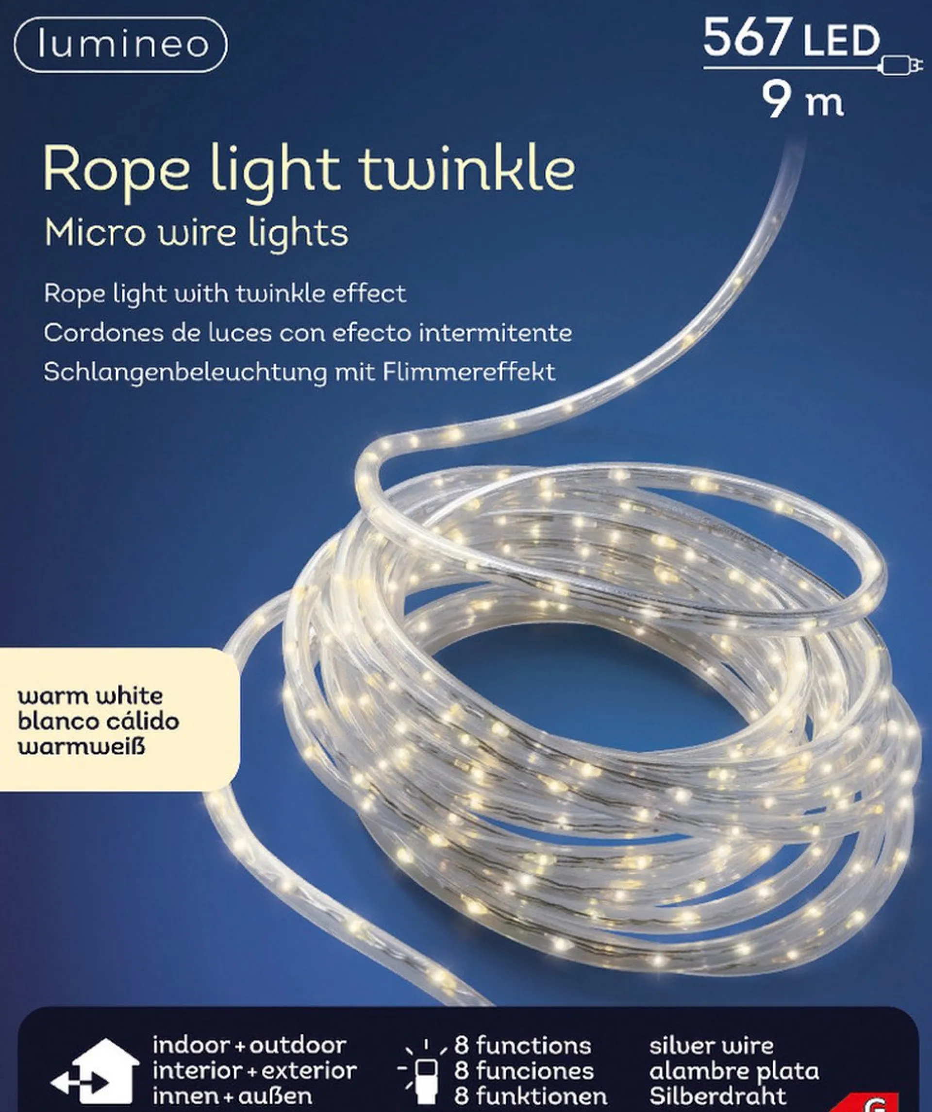 Lumineo Lichtslang Zilver Met Warm Witte Verlichting 9 Meter 567 Lampjes - Feestverlichting/Kerstverlichting Best