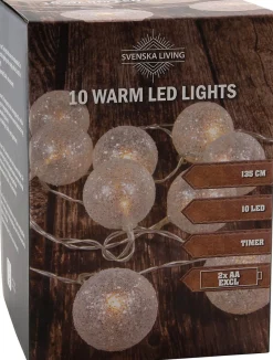 Svenska Living Lichtsnoer 10 Witte Glitter Bollen D5 Cm -Warm Wit - Batterij- 135 Cm Sale