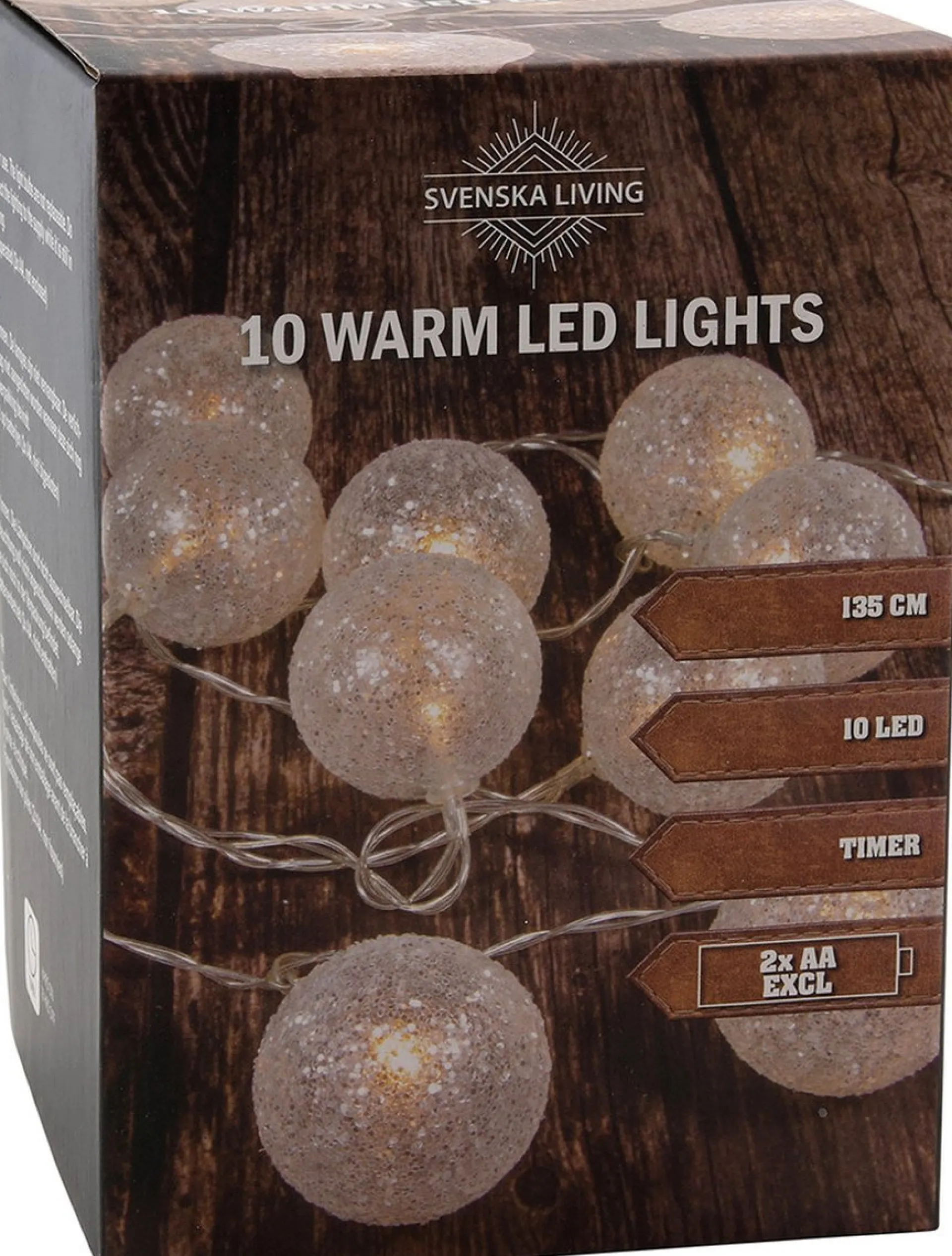 Svenska Living Lichtsnoer 10 Witte Glitter Bollen D5 Cm -Warm Wit - Batterij- 135 Cm Sale