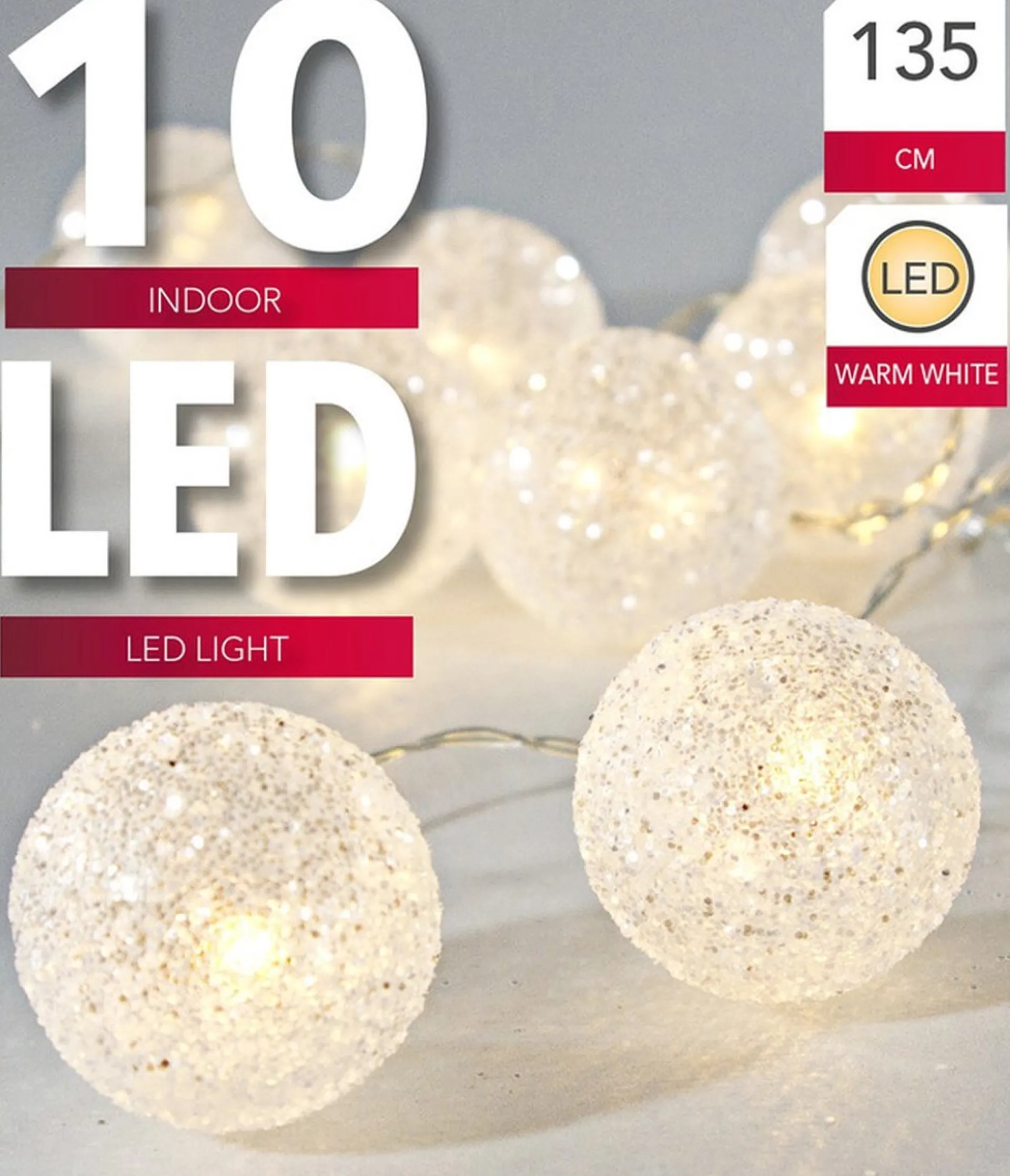 Svenska Living Lichtsnoer 10 Witte Glitter Bollen D5 Cm -Warm Wit - Batterij- 135 Cm Sale