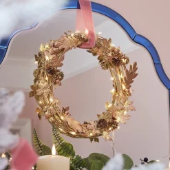 * Kerstkransen></noscript>Lights4Fun Gouden Krans Deurkrans 33 Cm Herfstdecoratie Kerstdecoratie Moderne Adventskrans