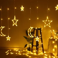 LIXIN Kerstverlichting - Sterren En Maan - Warmwit - Sterrengordijn - Buiten & Binnen - Kerst - Kerststerren - Feest Licht Gordijn - Energie Zuining - Decoratieverlichting - Home Accessories Outlet