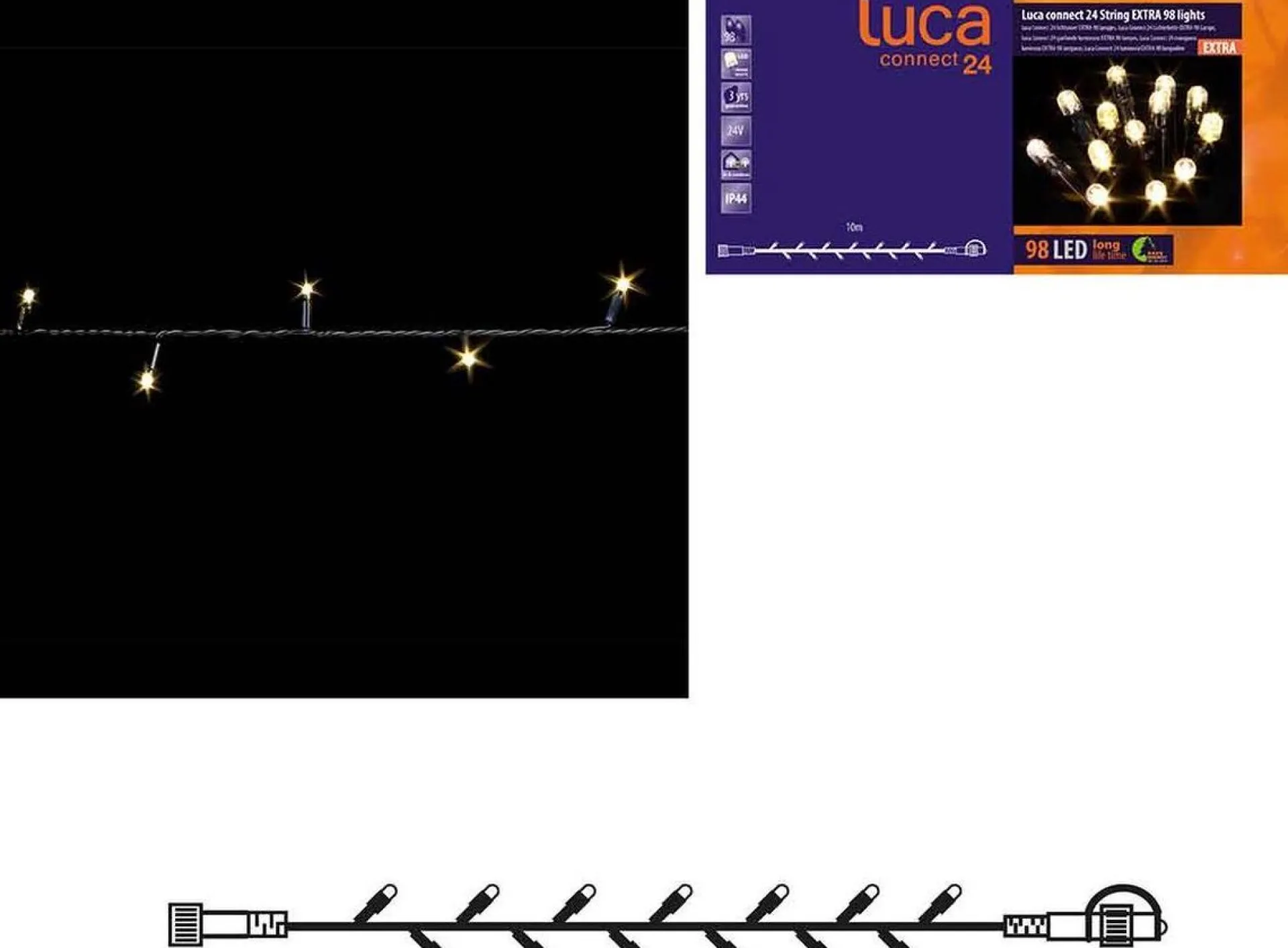 Luca lighting Connect 24 Lichtsnoer Met 98 Led Lampjes - L1000 Cm - Warm Wit New