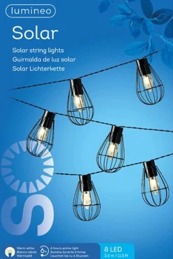 Lumineo - Ijzeren Solar Tuinverlichting Lichtsnoer 8 Lampjes 350 Cm - Voor Buiten - Zwart - Led Best