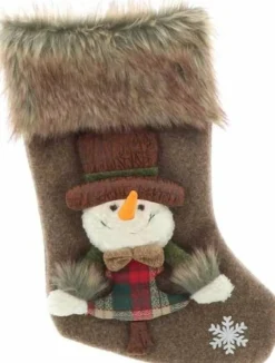 Unique Living Kerstsokken>Luxe 3D Kerstsok - Sneeuwpop - 23 X 46 Cm - Bruin