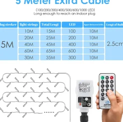 Merkloos 10M 100 Led Fairy Lights Koud Wit Met Afstandsbediening 8 Lichtstanden Indoor Outdoor Party Garden Decoratie Kerstverlichting Sale