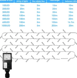 Merkloos 20M 200 Led Fairy Lights Warm Wit 8 Lichtstanden Indoor Outdoor Party Garden Decoratie Kerstverlichting Outlet