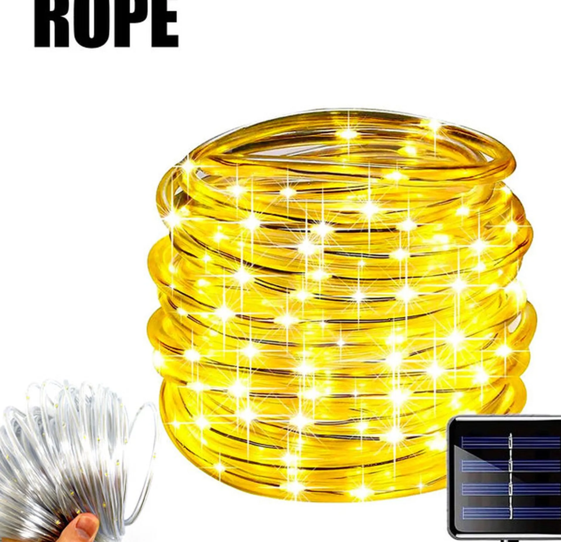 * 7M - Touw Strip - Licht Snoer - Solar Led - Waterdichte Buis - Touw - Outdoor - Tuin - Kerst - Geel Outlet