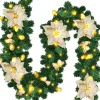 Merkloos 2.7M Kerstguirlande Kerstslinger, Lichtsnoer, Kunstdennenboom, 2,7 M, Led, Werkt Op Batterijen, Voor Muur, Open Haard, Trap, Kerstdecoratie Kleur Bloemen Discount