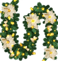 Merkloos 2.7M Kerstguirlande Kerstslinger, Lichtsnoer, Kunstdennenboom, 2,7 M, Led, Werkt Op Batterijen, Voor Muur, Open Haard, Trap, Kerstdecoratie Kleur Bloemen Discount